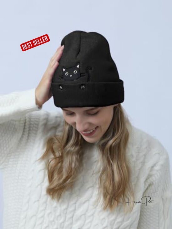 Cute Cat Beanie Knit Skull Cap Animal Lover Gift Winter Hat